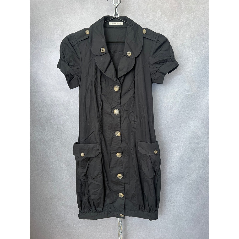 Bottega Veneta Black Button Down Dress Pockets Short Sleeve‎ Made in Italy